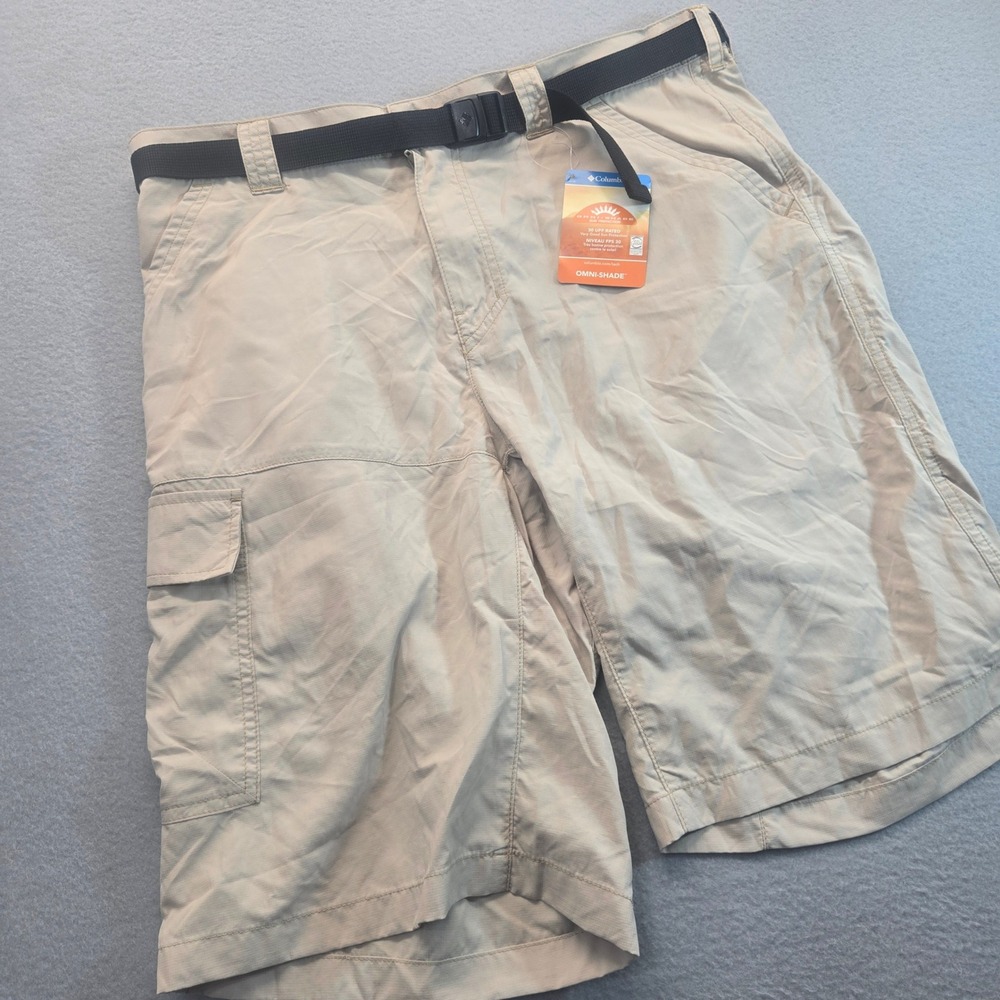 Columbia Mens Battle Ridge II Cargo Shorts Tan Khaki UPF 30 Belted 34W AM4715-16